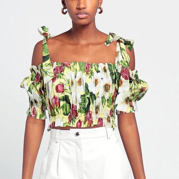 Dolce & Gabbana Multicolor Floral Print Cotton Off Shoulder Crop Top Small 40 - Picture 1 of 6